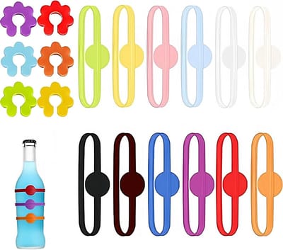 Set van 18 Herbruikbare Siliconen Glasmarkeerders voor Drinkglazen - Kleurige Schrijfmarkers voor Wijn-, Cocktail- en Martini-Glazen - Perfect voor Feestjes en Evenementen