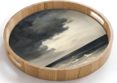 Dienblad rond 40x40 cm - Schootdienblad hout - Kust - Golven - Rots - Storm - Borrelplank rechthoek - Plateau houten dienbladen
