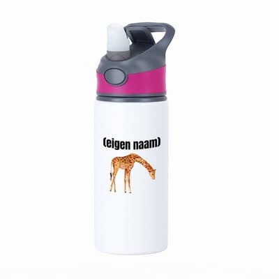 Hacebo® - giraffe met eigen naam waterfles met rietje roze - Giraffe - giraffe liefhebbers - dieren liefhebber - leuk cadeau voor iemand die houdt van giraffen - cadeau - kado - water fles - 650ML