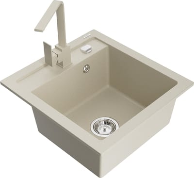 Mexen Vito granieten spoelbak met 1 bak en keukenmengkraan Rita, beige - 6503-69-670300-69