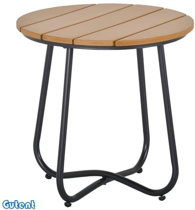 Gutent Ronde Tuintafel-Verstelbare Poten-Decoratieve Tuin-Steel Basis-Bruin-Ø49 x 48H cm-Bruin en Zwart