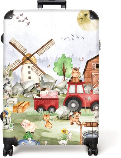 NoBoringSuitcases.com® - Koffer groot - Reiskoffer lichtgewicht - Boerderij - Dieren - Trekker - Jongens - Rolkoffer met 4 wielen - Grote trolley XL - 98 liter bagage