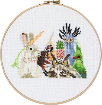 Pako Borduurpakket met telpatroon en codekaart - Dieren feest- 212.355 - voorgesorteerd garen - Aida- 22,5 cm rond - DIY kit