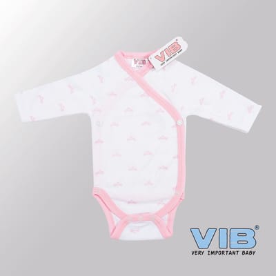 VIB® - Rompertje (overslag) Luxe Katoen - Tiara's (Roze-Wit) - Babykleertjes - romper - rompertjes - rompertjes met tekst - baby cadeau - baby aankondiging - overslagromper