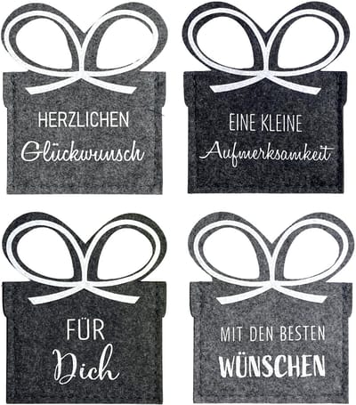 Dailygoods- Geschenkzakjes - Set van 4 kleine geschenktasjes - Hoogwaardig vilt - 100% polyester - 10 x 11,5 cm - Stijlvolle spreuken