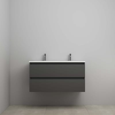 On-Line Onderkast - 100 cm - Voorgemonteerd - Acryl Wastafel - 2 Kraangaten - Mat Antraciet
