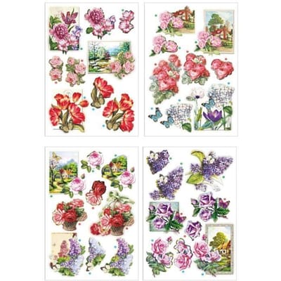 3D Vellen - Bloemen en Vlinders Design - Scrapbooking Vellen - DIY Knipvellen - Creatieve Hobbyvellen - Papier Vellen - Kaarten Maken Vellen - Set van 4 Vellen - A4 Formaat - 21x30 cm
