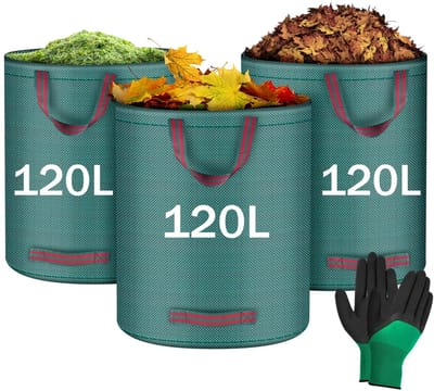 Dailygoody - Tuinzakken - Herbruikbare afvalzakken - 120 Liter - Groene tuinzakken - Inclusief werkhandschoenen - Geschikt voor tuinafval