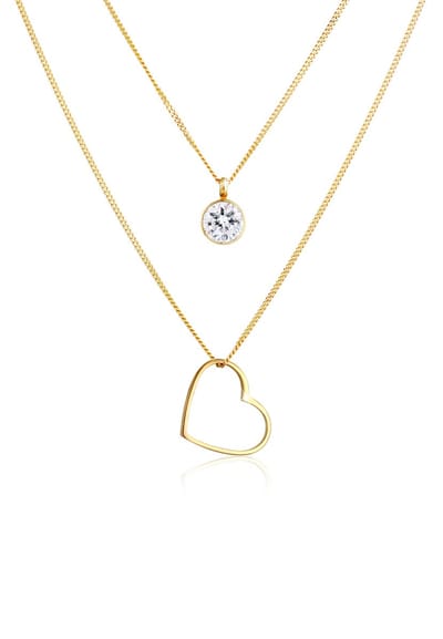 Elli - Halsketting - Dames gelaagd collier met hart hanger en kristal in 925 zilver - Dames