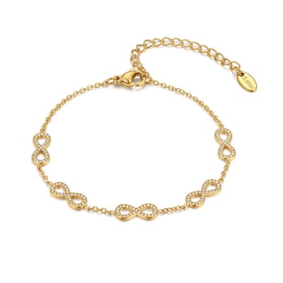 Twice As Nice Armband in edelstaal, schakels met zirkonia Goudkleurig 16cm+3cm