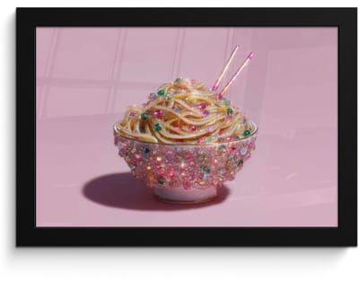 Poster in lijst - Fotolijst 30x20 cm - Posters - Noodles - Edelstenen - Stokjes - Roze - Posterlijst zwart - Decoratie - Wanddecoratie woonkamer - Muurdecoratie slaapkamer