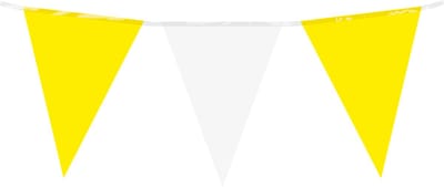 10 meter vlaggenlijn - Geel/Wit - 15 vlaggen - Plastic voor binnen & buiten - 30 cm vlaggen - Herbruikbare slinger