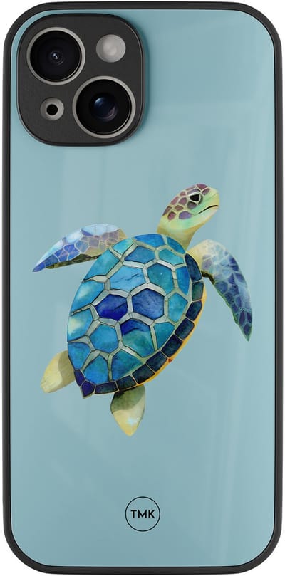 Hoesje geschikt voor Apple iPhone 13 - Schildpad - Blauw - TPU luxe case (glossy toplaag) - Print - Hardcase backcover zwart