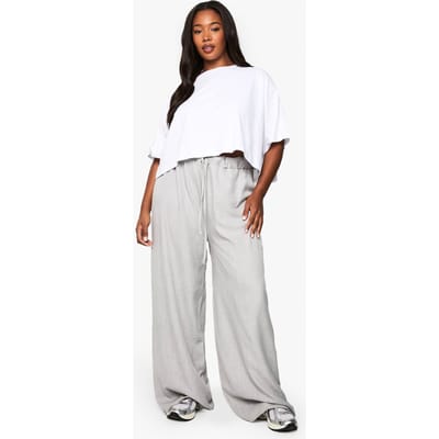 boohoo Dames Plus Geweven Broek met Trekoord en Wijde Pijpen | Grey | Maat: 26