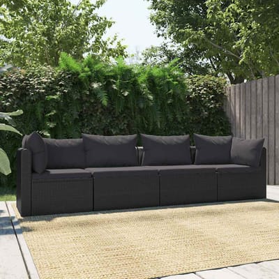 vidaXL - 4-delige - Loungeset - met - kussens - poly - rattan - zwart