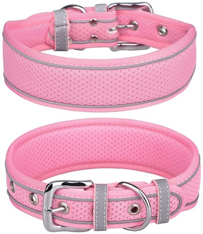 Allecto - Ademende Mesh Hondenhalsband - Zacht Gewatteerd - Reflecterende Halsband - Roze - Voor Middelgrote en Grote Honden - Comfortabel en Veilig