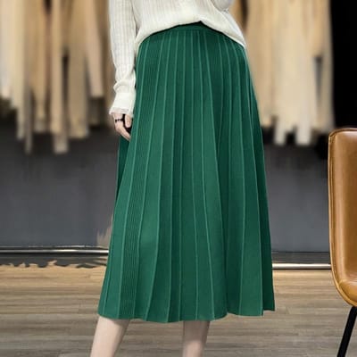 Gedragen Wol Grote Rok Geplooide Rok Gebreide Rok Lente en Herfst Losse Paraplu Rok Veelzijdig Slanke Look M black