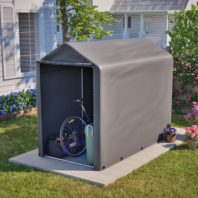 Clruro Fietsenstalling - 187 x 100 x 160 cm - Tuinschuur weerbestendig - stalen frame PE-zeil - Donkergrijs