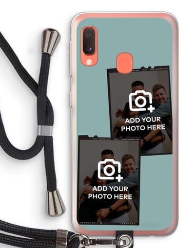 Gepersonaliseerd - Case Company® - Hoesje met koord geschikt voor Samsung Galaxy A20e hoesje met Koord - Polaroid Zwart - Telefoonhoesje met Zwart Koord - Bescherming aan alle Kanten en Over de Schermrand