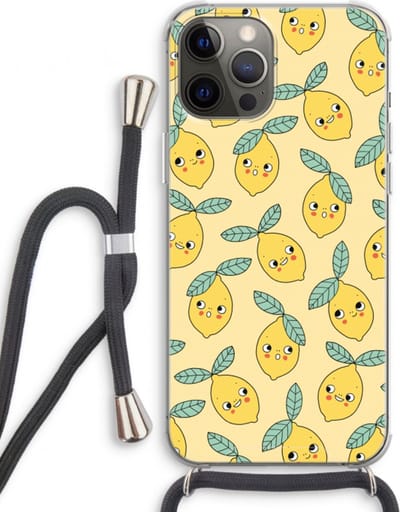 Case Company® - Hoesje met koord geschikt voor iPhone 12 Pro hoesje met Koord - Citroenen - Telefoonhoesje met Zwart Koord - Bescherming aan alle Kanten en Over de Schermrand