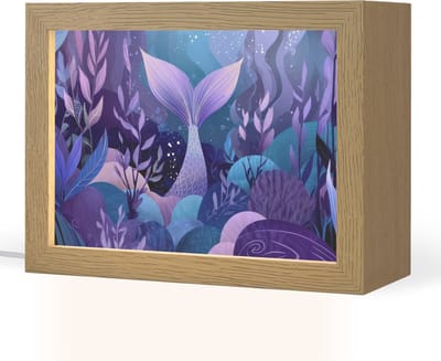 Nachtlampje 20x15 cm - Kinder lampje - Zeemeerminnenstaart - Onderwaterplanten - Paars - Blauw - Tafellamp kinderkamer - Slaapkamer lamp - Bedlamp kinderen - Kinderlampje stopcontact - Wandlamp babykamer - Nachtlampjes