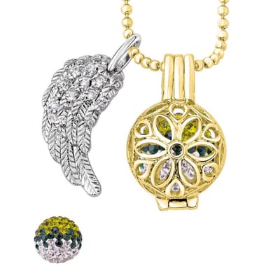 Quiges Engelenroeper Bolhouder met Ketting 70cm en Bolletje - Dames - Goudkleurig Bloem - 12mmØ