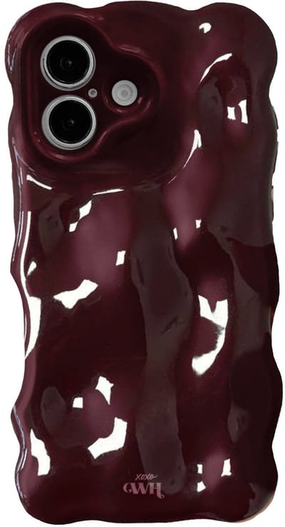 xoxo Wildhearts Bubbly case Burgundy telefoonhoesje - Geschikt voor iPhone 17 - Rood hoesje met bobbeltjes - Krullende golfvorm - Wolken hoesje - schokbestendig - Telefoonhoesje met camerabumper - Donkerrood