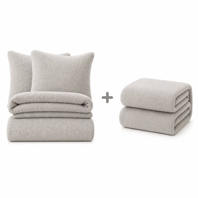 Decoware Teddy Fleece Beddengoed Set - Dekbedovertrek + Hoeslaken + Kussenslopen - Grijs - 200x220 cm - Twijfelaar 140x200 cm