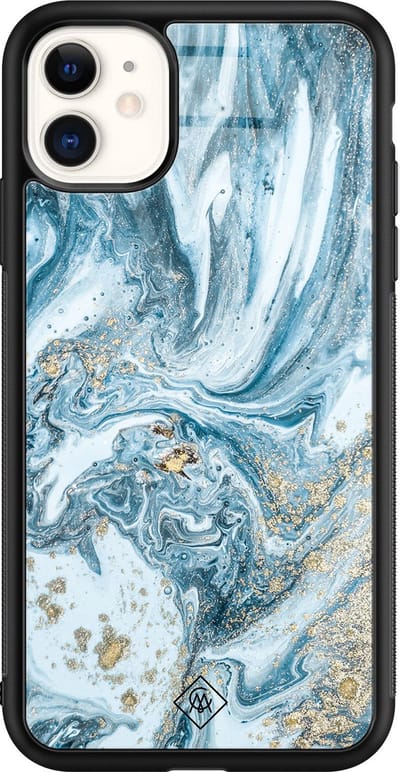 Casimoda® hoesje - Geschikt voor iPhone 11 - Marble Sea - Luxe Hard Case Zwart - Backcover telefoonhoesje - Blauw