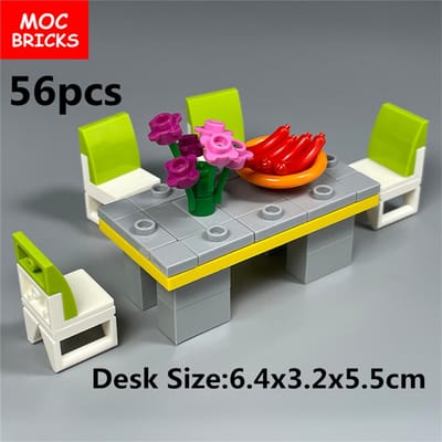 MOC Stenen Bank Huismeubilair Stoel Bureau Stad Bouwstenen Figuren Doe-het-zelf Speelgoed Voor Kinderen Cadeau