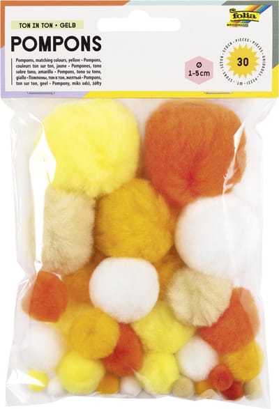 Pom poms, 30 stuks, gemengde blauwtinten.