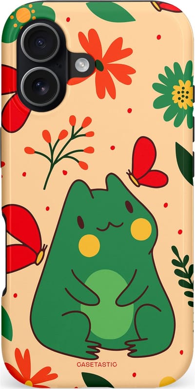 Casetastic hoesje geschikt voor Apple iPhone 17 - MagSafe - Dubbellaagse bescherming - Kikkerkus - Fashion Case - Beige Groen Rood Perzik