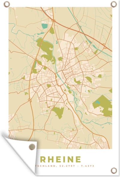 Muurdecoratie Plattegrond - Stadskaart - Rheine - Kaart - Vintage - 120x180 cm - Tuinposter - Tuindoek
