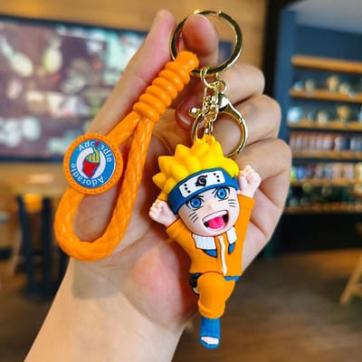 Figurine d'anime mignonne Naruto japonaise personnage 3D drapeau bois Kakashi porte-clés PVC couple sac à dos clé de voiture pendentif décoration de sac orange
