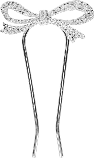 Elegante Haarspeld met Strik voor Vrouwen en Meisjes - Praktische Haaraccessoires voor Bruiloften en Feestjes - Stijlvolle en Opvallende Haarforks in Zilver