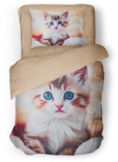 Eleganzzz Kinder Dekbedovertrek Yellow Kitty - Kitten Dekbedovertrek - Yellow - 140x200/220cm - Dekbedovertrek Kinderen - Micropercal - Eenpersoons