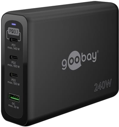 USB-C™ PD GaN multipoort snellader max. 240 W, zwart