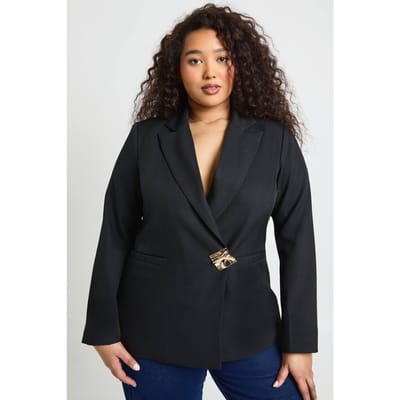 boohoo Dames Plus Goudkleurig Afgezet Enkelrijs Blazer | Black | Maat: 22