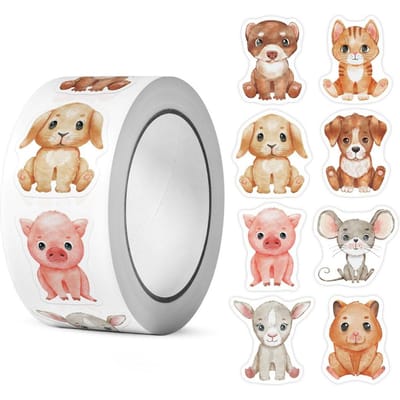 500 Pièces/Rouleau Autocollants Animaux Hétérotypes 2,5 cm/1,0'' Jolies Étiquettes Artistiques Récompenses d'Apprentissage, Décorez Cadeaux pour Livres Tasse à Eau Téléphone PC Tablettes