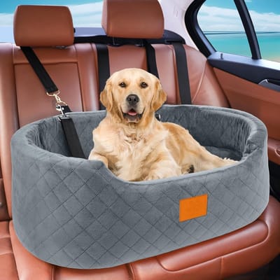 Hondenautostoeltje voor middelgrote en grote honden tot 25 kg - Verhoogde stoelverhoger met antislipbasis en afneembare hoes - Autobed voor huisdieren voor SUV/sedan