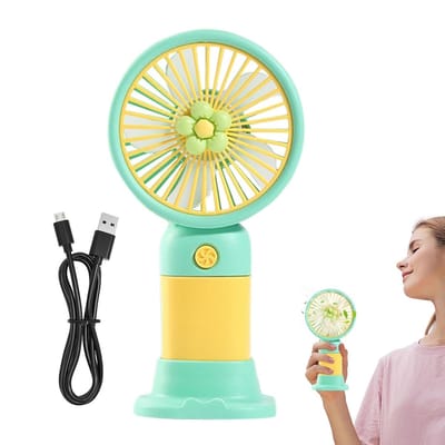 LISM-Mini draagbare ventilator met voet, klein USB-oplaadbaar apparaat | Mini USB draagbare zakventilator, Geschikt voor binnen- en buitengebruik, thuis, op kantoor, in de keuken, op reis (turkoois)