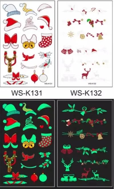 Akyol - Glow in the dark stickers- Glow in the dark kerst - kerstman tattoe - 2 stuks - kerstman - tattoo kerst - tattoe kerst - Glow in the dark kerststickers - glow in the dark – Kerst stickers – Kerst – stickers – Decoratie – Glow in the