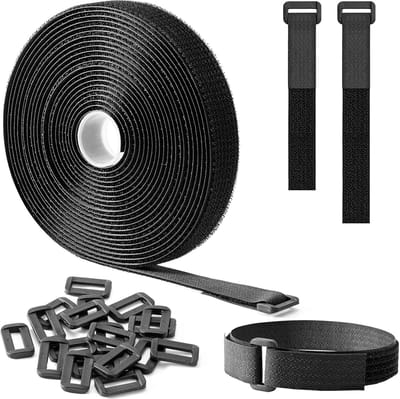 Herbruikbare klittenbandsluitingen 5 m x 2 cm, verstelbare kabelbinders met 25 lussen, afknipbare klittenbandsluiting, voor kabelbeheer en -opslag, zwart - Cyslmuk®