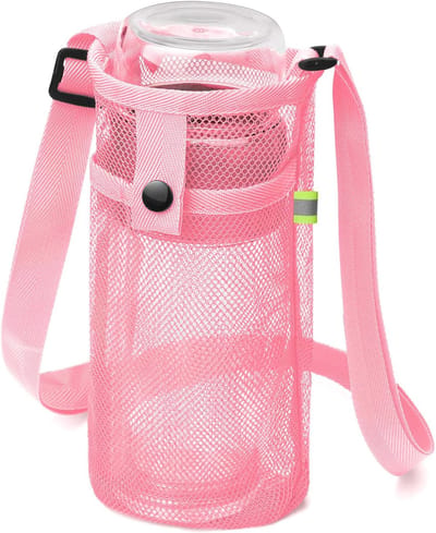 KZQ Crossbody waterfleshouder - flessendrager - Multifunctionele outdoortas - Verstelbare schouderband - Geschikt voor sport, wandelen en reizen - 18,5 x 8,5 cm - Roze