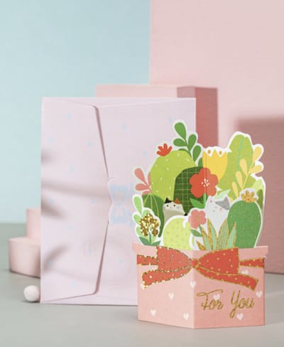 5 x 3D Pop up Minikaartjes + Mini-envelopjes / kleine cadeaukaartjes met enveloppen | For you