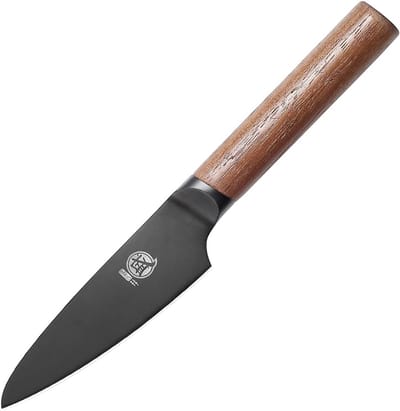 Professionele 24cm Japanse Vingermes, Zwart Titanium Gecoat Fruitmes van Hoogwaardige Duitse Staal, Super Scherp met Walnoothouten Handvat en Cadeauverpakking