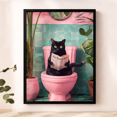 Canvas poster - Kat op het toilet - muurposter - binnenposter - katten- muur poster - Kado - ZONDER LIJST - 20x30 cm - Posters - Vintage posters - Trendy