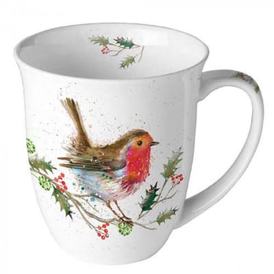 Ambiente-mok-beker-met oor-roodborstje-winter-robin-porselein-fine bone china-kado-cadeau