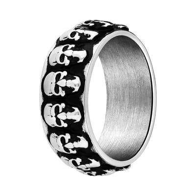 Lucardi Heren Stalen ring met doodskop - Ring - Staal - Zilver - 19 / 60 mm