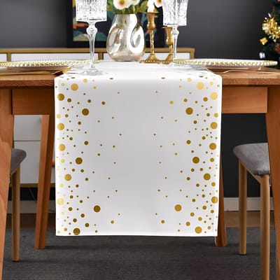 tafelloper voor Kerstmis, moderne tafeldecoratie, wasbaar, goudkleurig, kerstdecoratie, feestelijke decoratie voor winter, bruiloft, verjaardag, woonkamer, vakantie, verjaardag, 33 x 140 cm